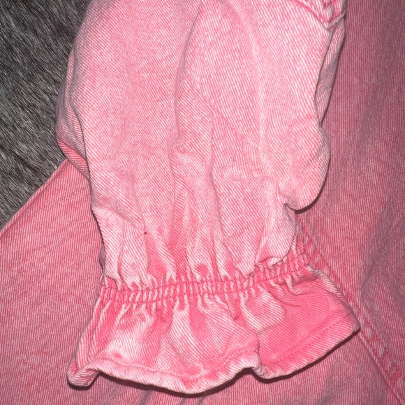 Small Pink Denim Shirt Dress 3/4 Long Sleeve Button Down - Picture 5 of 6